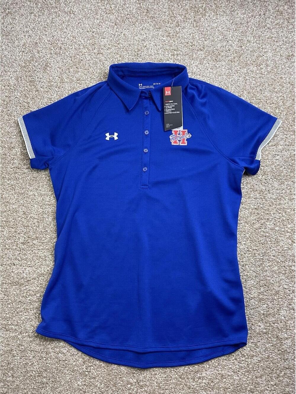 Under‎ Armour Rebels Shirt Womens Small Blue  Polo Golf Loose Heatgear NWT